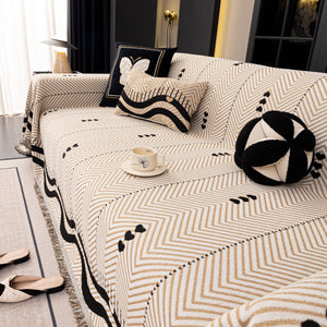 Chenille Sofa Throw Cover, Textured Chevron Decorative Couch Blanket for Living Room