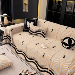 Chenille Sofa Throw Cover, Textured Chevron Decorative Couch Blanket for Living Room