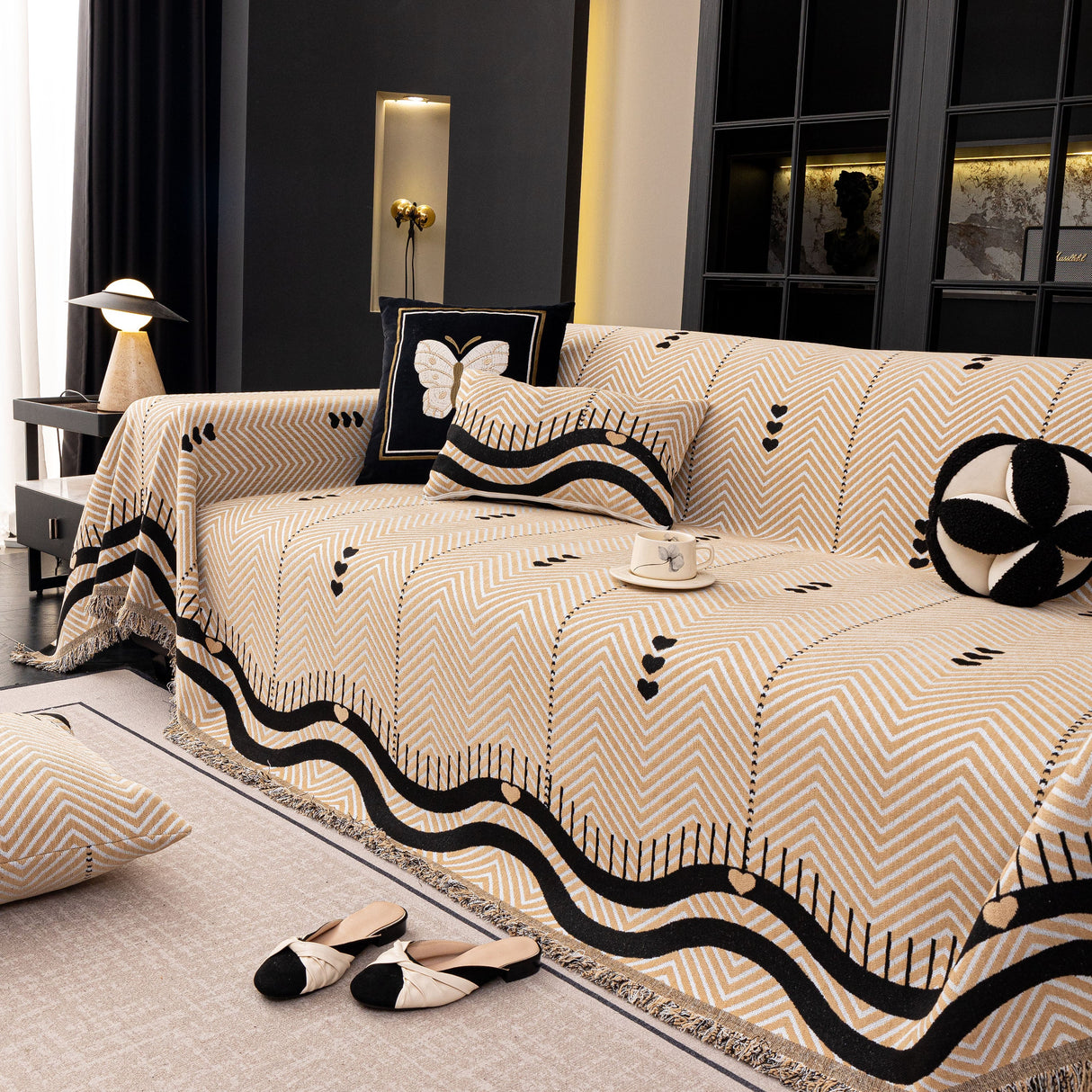 Chenille Sofa Throw Cover, Textured Chevron Decorative Couch Blanket for Living Room