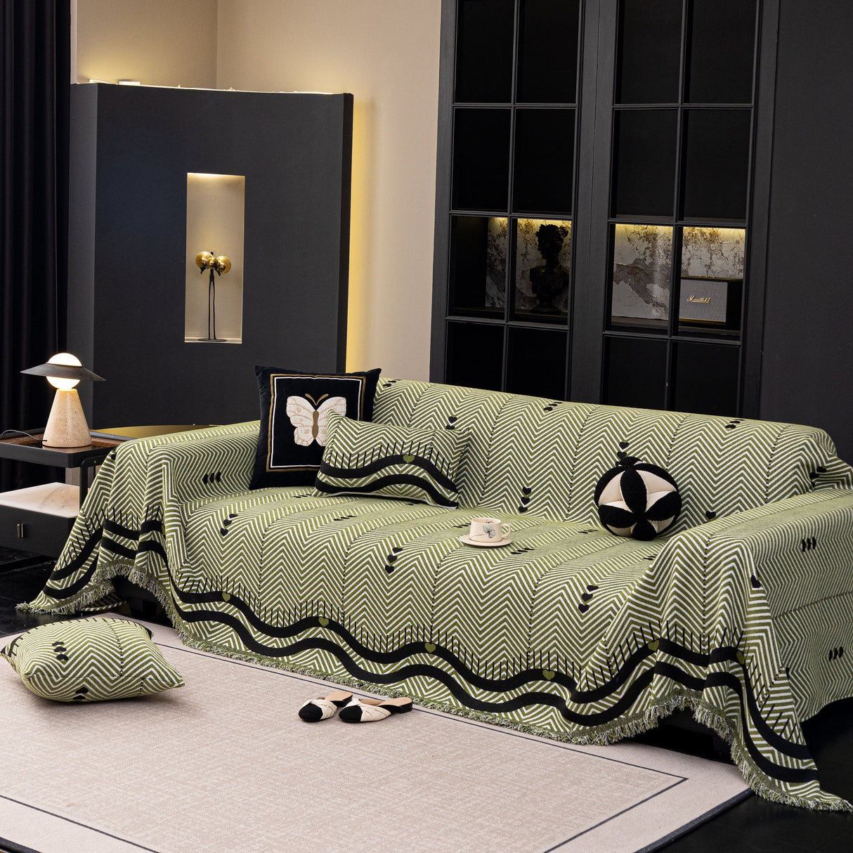 Chenille Sofa Throw Cover, Textured Chevron Decorative Couch Blanket for Living Room