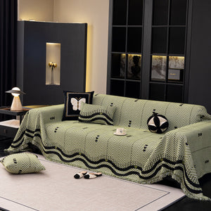 Chenille Sofa Throw Cover, Textured Chevron Decorative Couch Blanket for Living Room