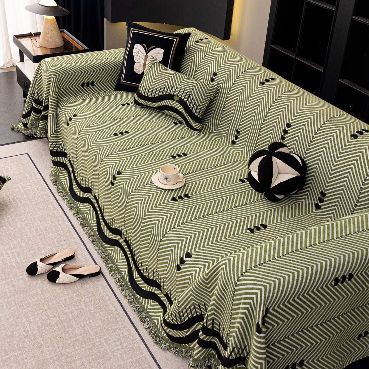 Chenille Sofa Throw Cover, Textured Chevron Decorative Couch Blanket for Living Room