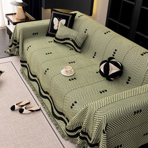 Chenille Sofa Throw Cover, Textured Chevron Decorative Couch Blanket for Living Room