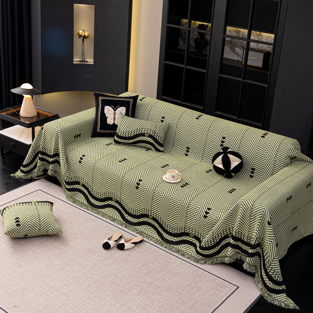 Chenille Sofa Throw Cover, Textured Chevron Decorative Couch Blanket for Living Room