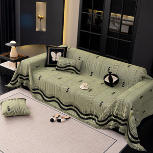 Chenille Sofa Throw Cover, Textured Chevron Decorative Couch Blanket for Living Room