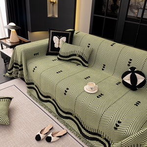 Chenille Sofa Throw Cover, Textured Chevron Decorative Couch Blanket for Living Room