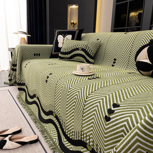 Chenille Sofa Throw Cover, Textured Chevron Decorative Couch Blanket for Living Room