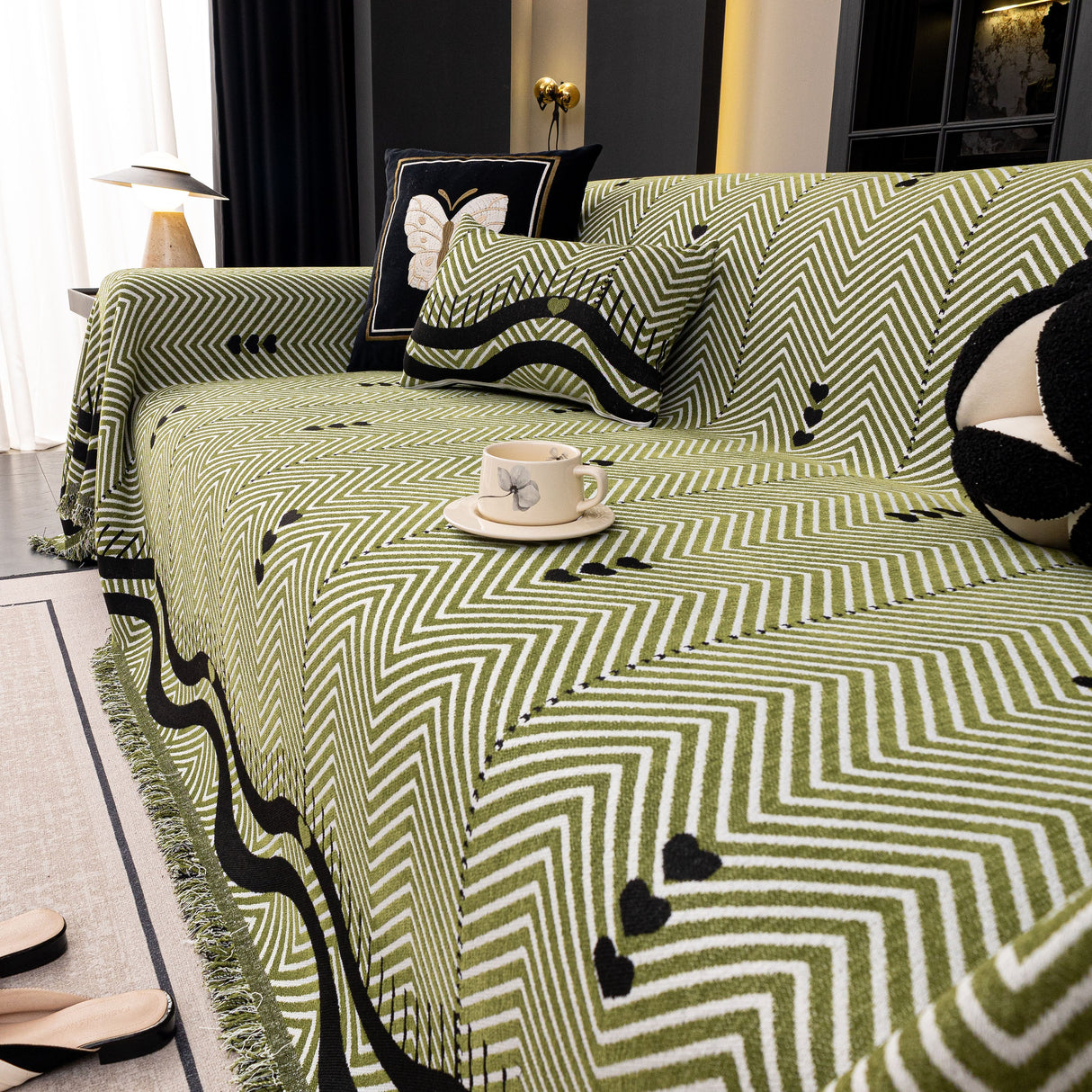 Chenille Sofa Throw Cover, Textured Chevron Decorative Couch Blanket for Living Room