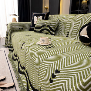 Chenille Sofa Throw Cover, Textured Chevron Decorative Couch Blanket for Living Room