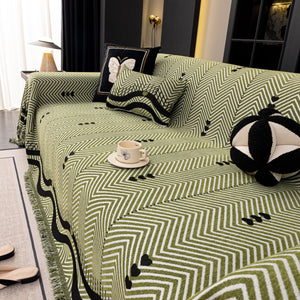 Chenille Sofa Throw Cover, Textured Chevron Decorative Couch Blanket for Living Room