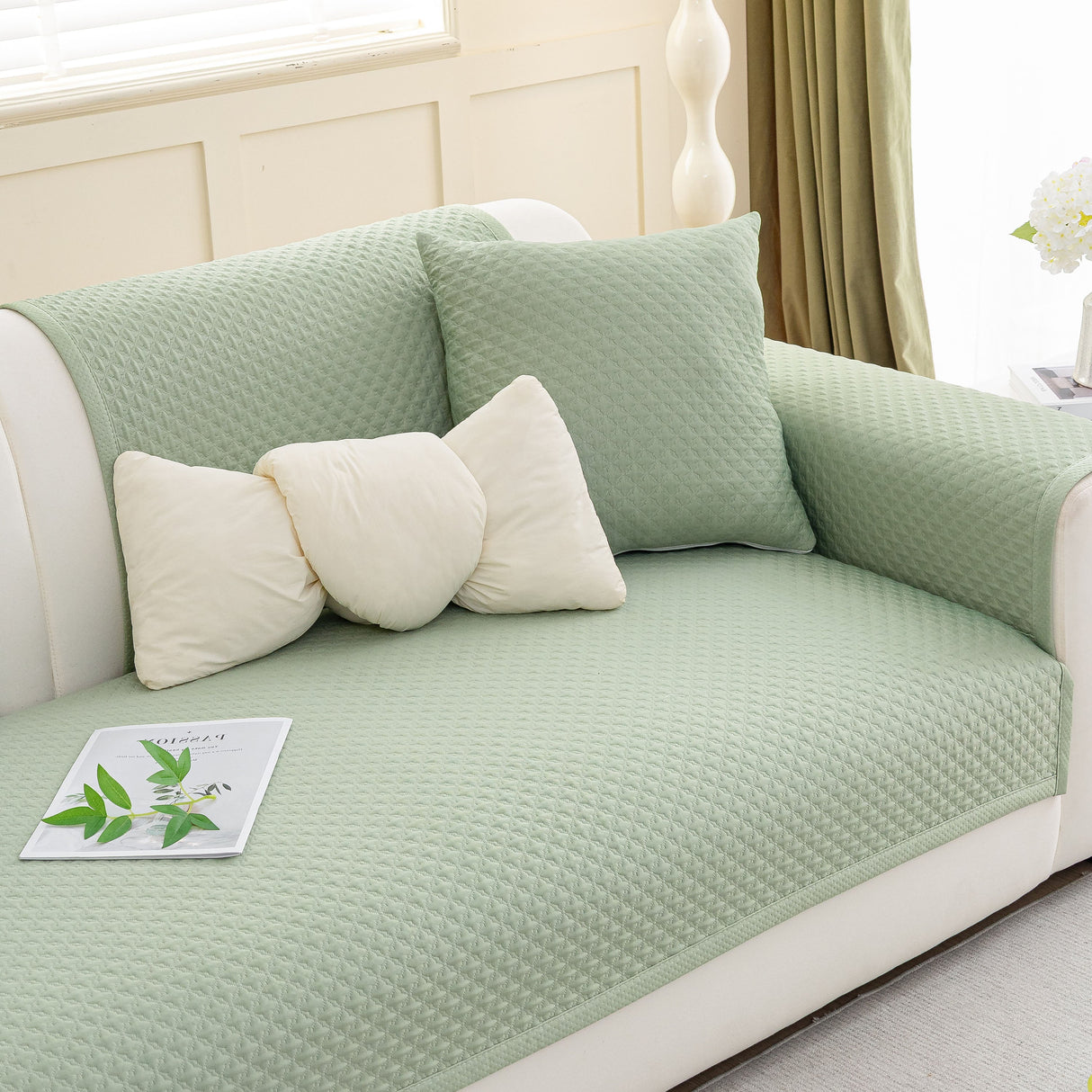 Non-Slip Diamond Quilted Sofa Cover, Separate Pieces Sectional Couch Protector