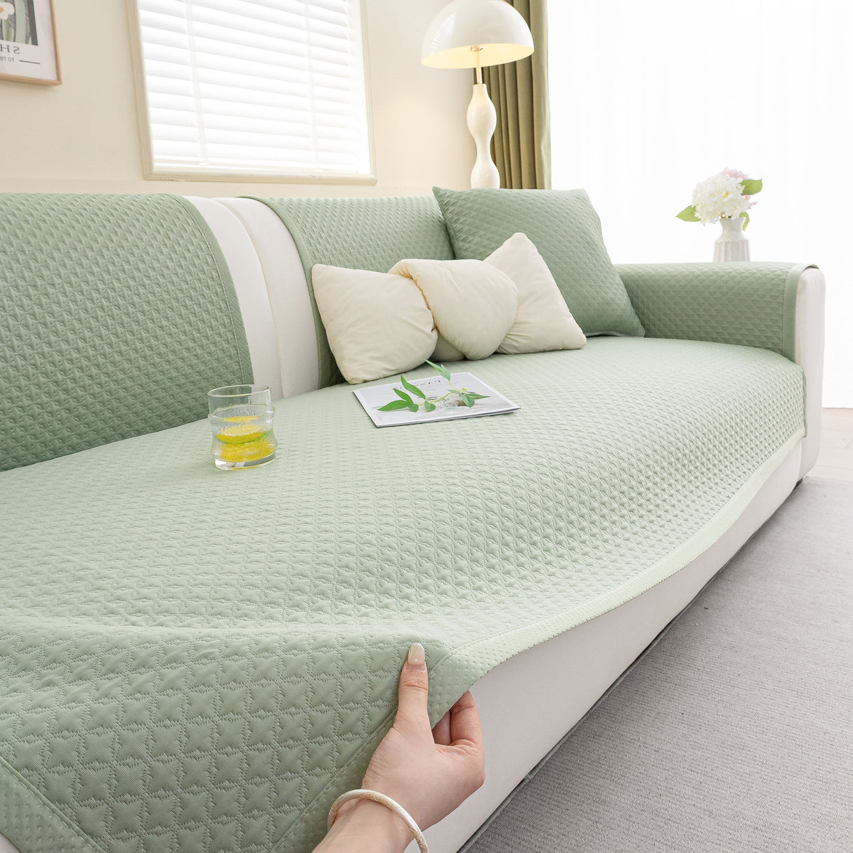 Non-Slip Diamond Quilted Sofa Cover, Separate Pieces Sectional Couch Protector