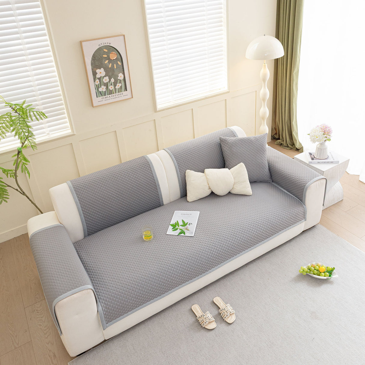 Non-Slip Diamond Quilted Sofa Cover, Separate Pieces Sectional Couch Protector