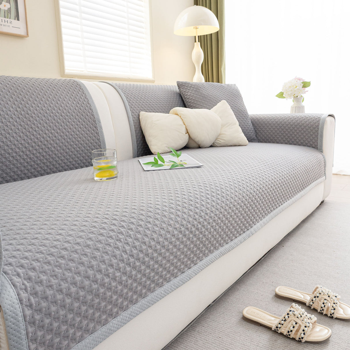 Non-Slip Diamond Quilted Sofa Cover, Separate Pieces Sectional Couch Protector