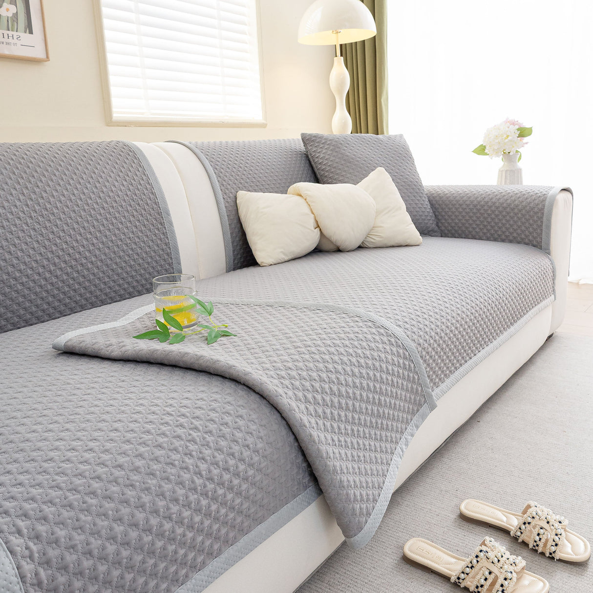 Non-Slip Diamond Quilted Sofa Cover, Separate Pieces Sectional Couch Protector