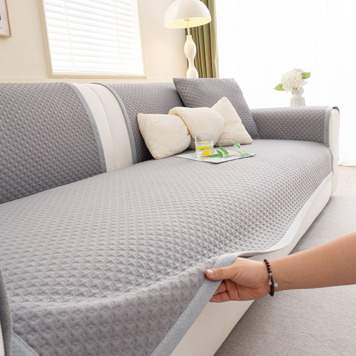 Non-Slip Diamond Quilted Sofa Cover, Separate Pieces Sectional Couch Protector
