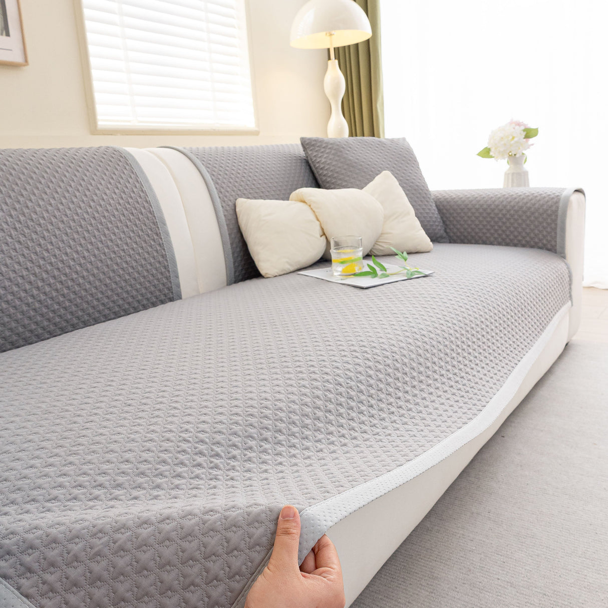 Non-Slip Diamond Quilted Sofa Cover, Separate Pieces Sectional Couch Protector