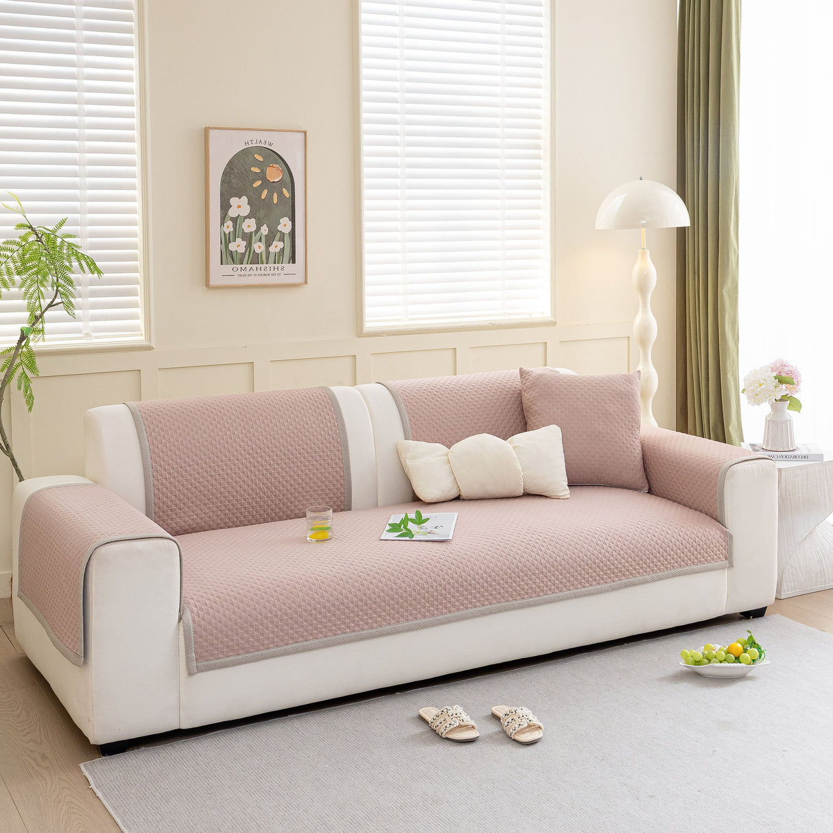 Non-Slip Diamond Quilted Sofa Cover, Separate Pieces Sectional Couch Protector