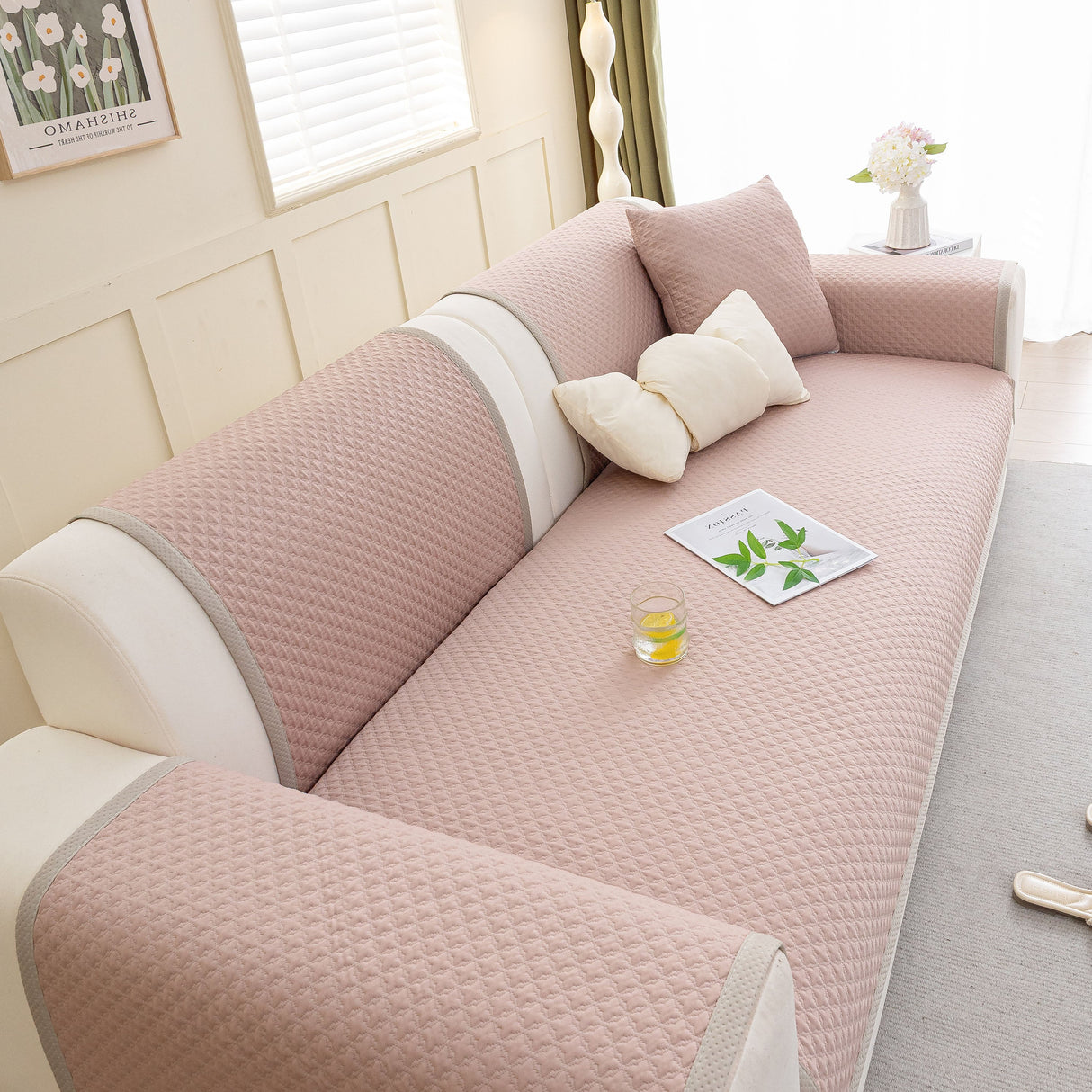 Non-Slip Diamond Quilted Sofa Cover, Separate Pieces Sectional Couch Protector