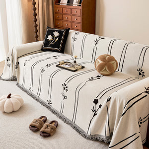 Chenille Jacquard Sofa Throw Cover with Tassel Soft Thick Couch Protector Blanket
