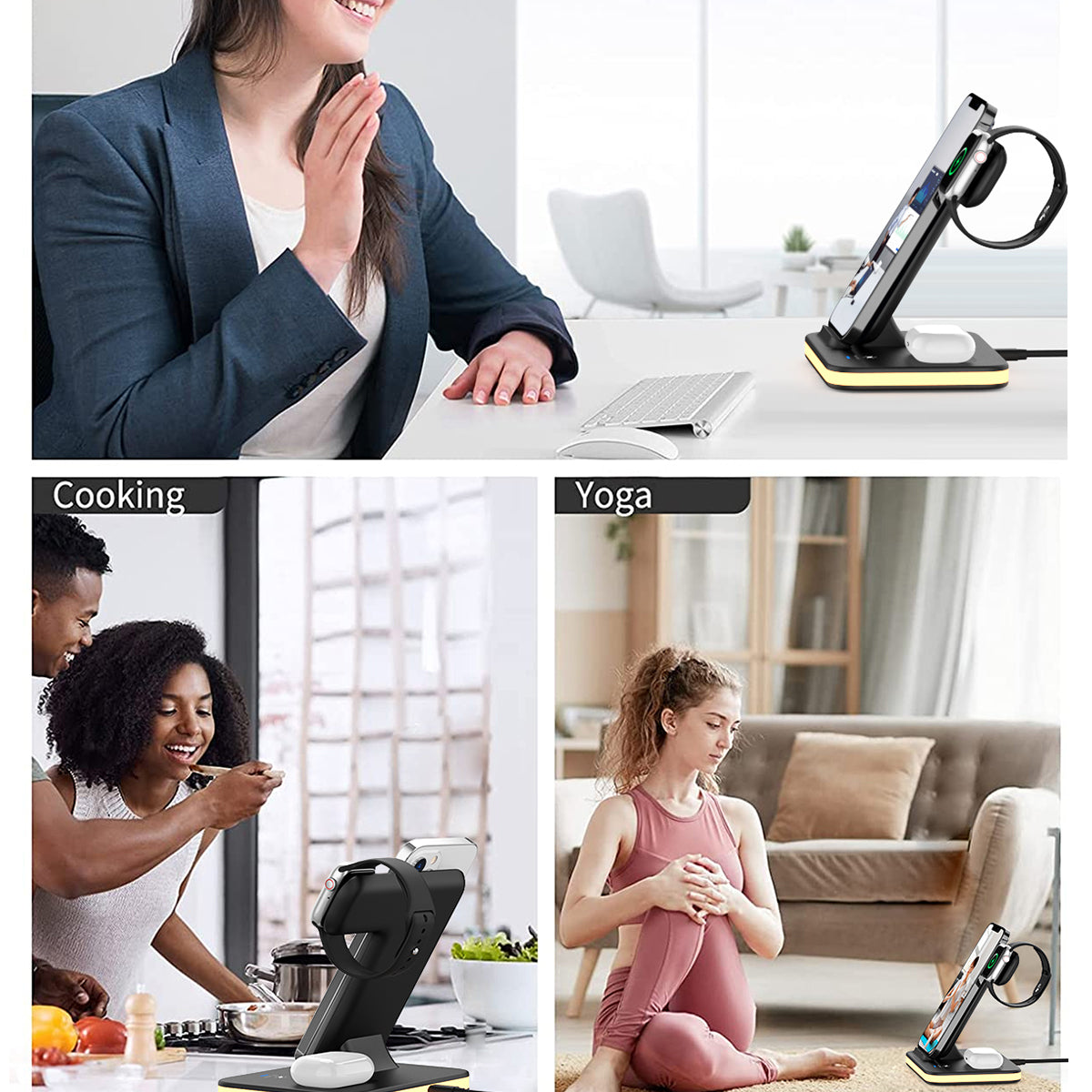 4-in-1 Wireless Charging Stand with Night Light by Infinite Basics
