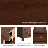 Set of 2 End Table Wooden with 2 Drawer & Shelf Bedside Table-Brown