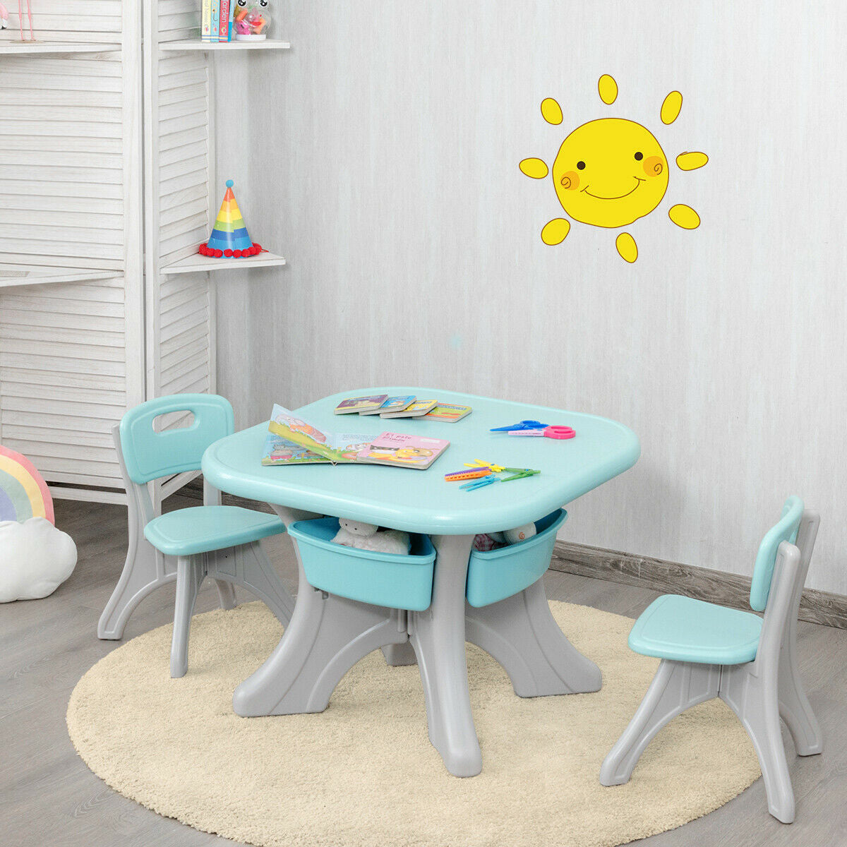 In/Outdoor 3-Piece Plastic Children Play Table & Chair Set