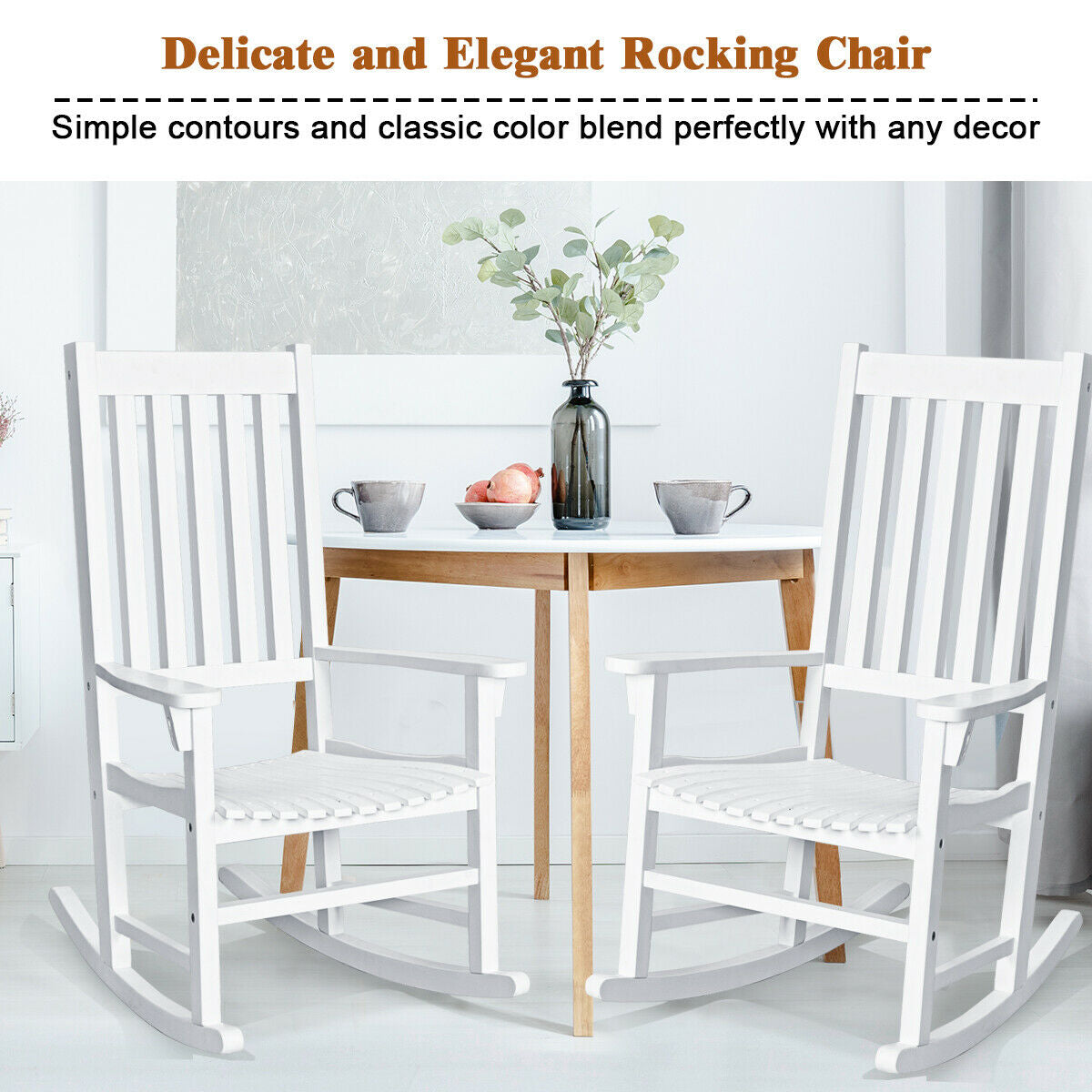 Indoor Outdoor Wooden High Back Rocking Chair-Black
