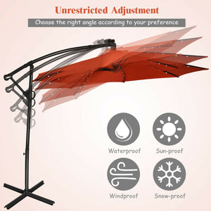 10 ft 360° Rotation Solar Powered LED Patio Offset Umbrella without Weight Base-Orange by DirectDeals
