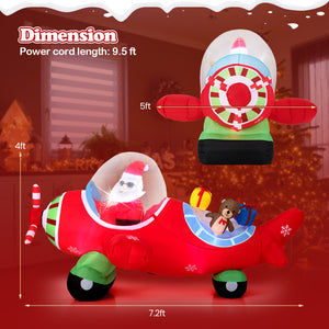 7.2 Feet Christmas Inflatables Airplane with Gift Boxes and Built-in LED Lights