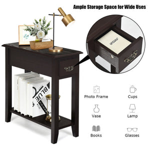 2 Tier End Bedside Sofa Side Table Narrow Nightstand-Black