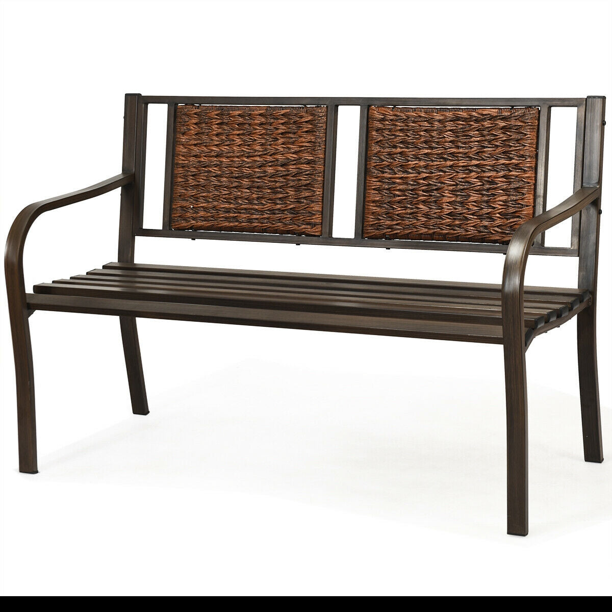 Patio Garden Bench with Powder Coated Steel Frame for Lawn