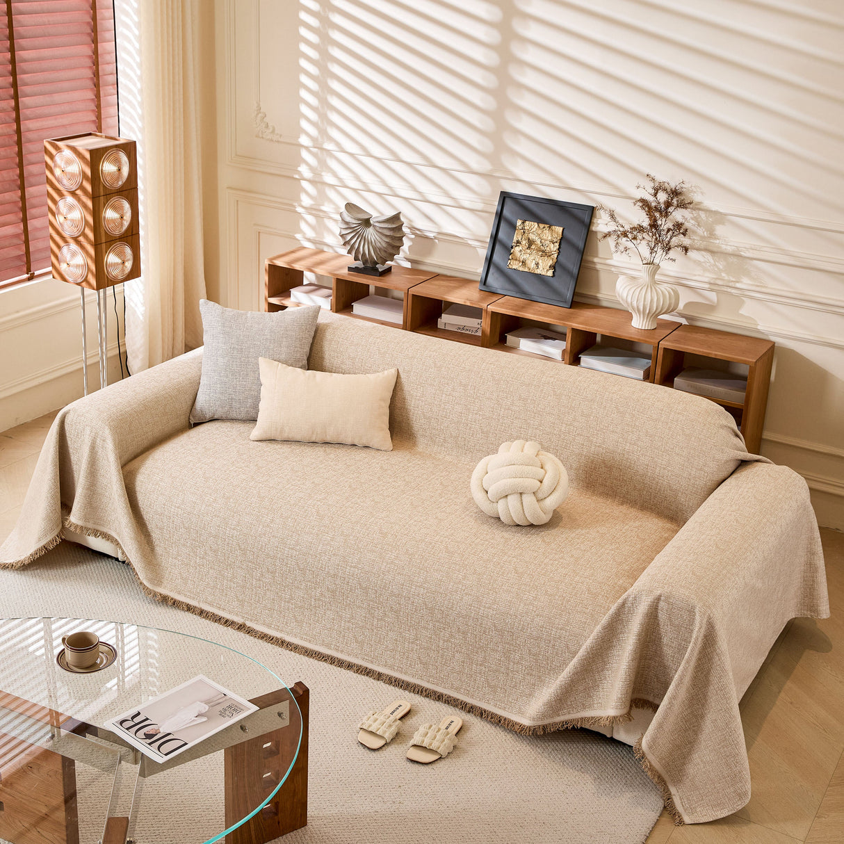 Natural Textured Linen Couch Cover, Breathable & Hypoallergenic Furniture Protector