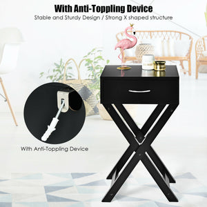 Design Sofa Side Table with X-Shape Drawer for Living Room Bedroom-White