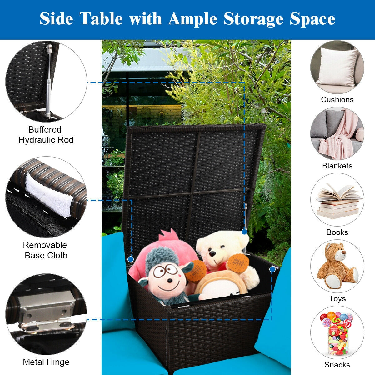 4 Pieces Outdoor Patio Rattan Furniture Set with Cushioned Loveseat and Storage Box-Brown