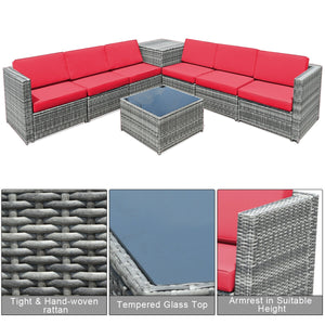 8 Pieces Wicker Sofa Rattan Dining Set Patio Furniture with Storage Table-Gray