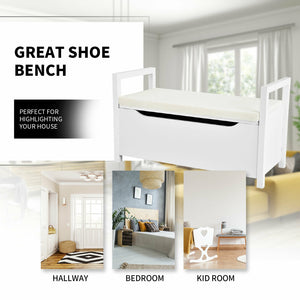 34.5 Ã—15.5 Ã—19.5 Inch Shoe Storage Bench with Cushion Seat for Entryway-White