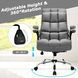 Adjustable Swivel Office Chair with High Back and Flip-up Arm for Home and Office-Beige