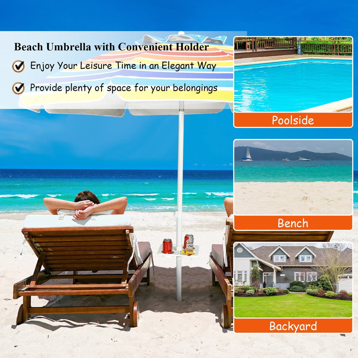 7.2 Feet Portable Outdoor Beach Umbrella with Sand Anchor and Tilt Mechanism-Navy