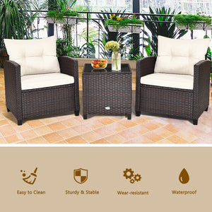 3 Pcs Patio Rattan Furniture Set Cushioned Conversation Set Coffee Table-Beige
