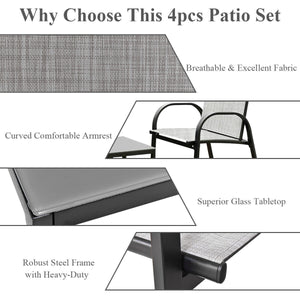 4 Pieces Patio Furniture Set with Glass Top Coffee Table-Black