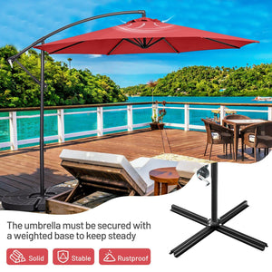 10 Feet Offset Umbrella with 8 Ribs Cantilever and Cross Base-Red by DirectDeals