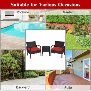 3 Pieces Outdoor Rattan Patio Conversation Set with Seat Cushions-White