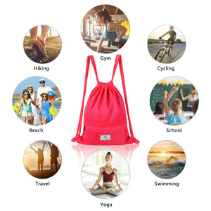 Drawstring Backpack String Bag Foldable Sports Sack with Zipper Pocket-Black