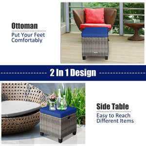 2PCS Patio Rattan Wicker Ottoman Seat with Removable Cushions-Red