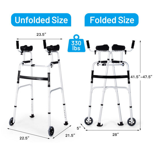 Folding Height Adjustable Walking Frame with Armrest Support-Silver