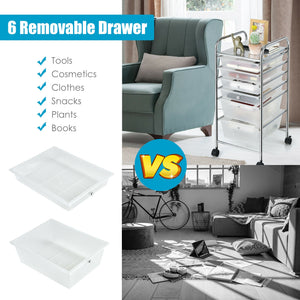 6 Drawers Rolling Storage Cart Organizer-Transparent Multicolor