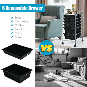 6 Drawers Rolling Storage Cart Organizer-Transparent Multicolor