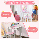Kids Wooden Makeup Dressing Table and Chair Set with Mirror and Drawer-Pink