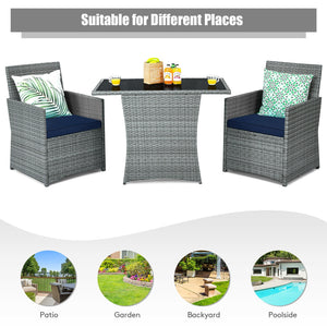3 Pieces Patio Rattan Furniture Set with Cushioned Armrest Sofa-White